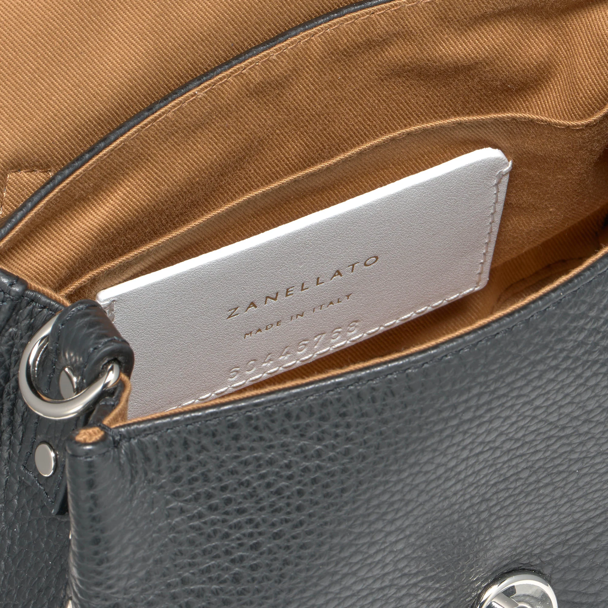 BORSA POSTINA® BABY IN PELLE MARTELLATA BLACK NERO - Image 7