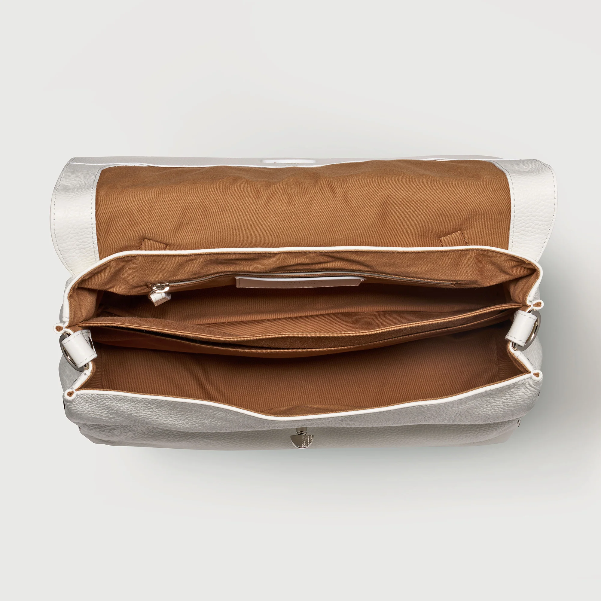 BORSA POSTINA® MEDIUM IN PELLE MARTELLATA BIANCO LATTE - Image 4