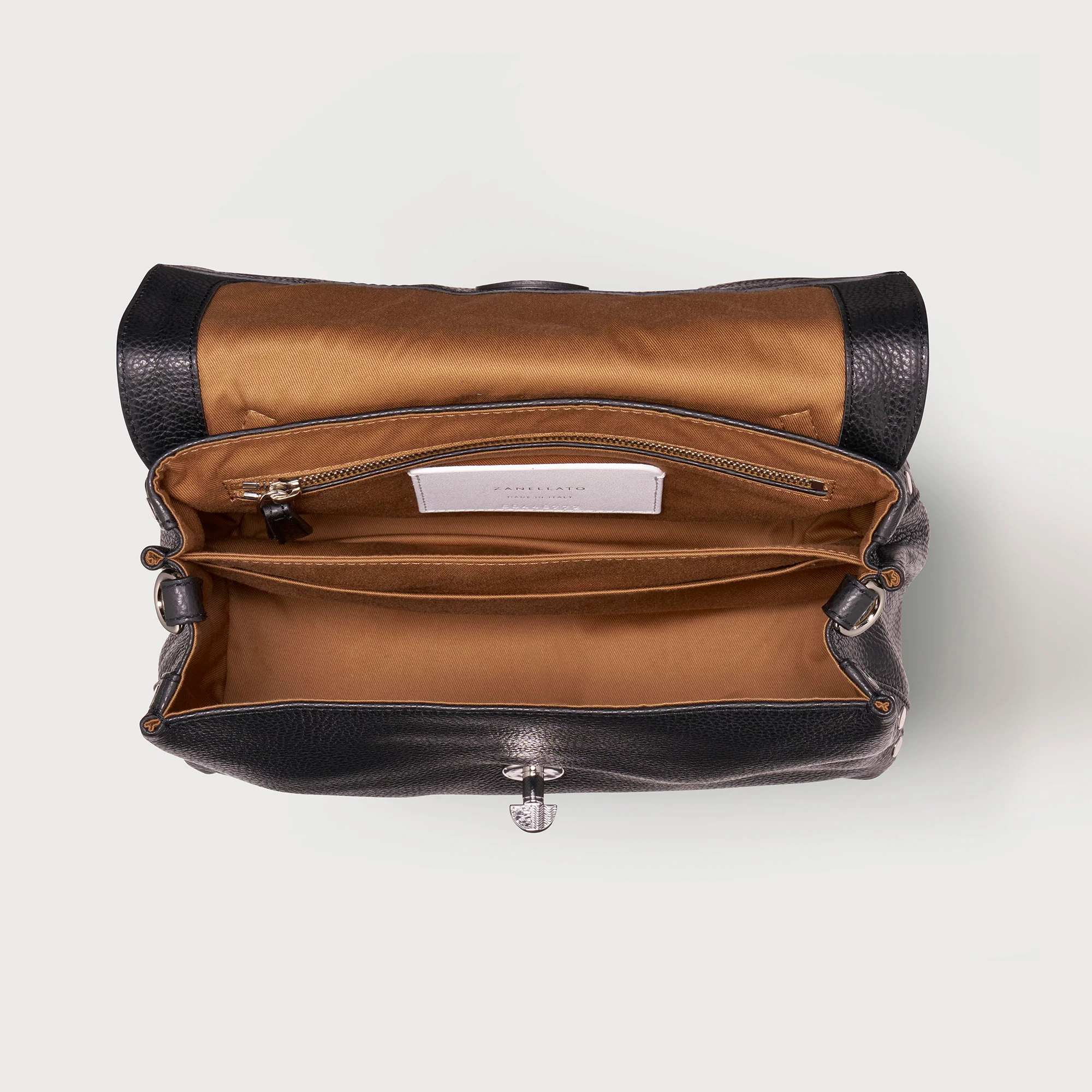 BORSA POSTINA® SMALL IN PELLE MARTELLATA BLACK NERO - Image 5