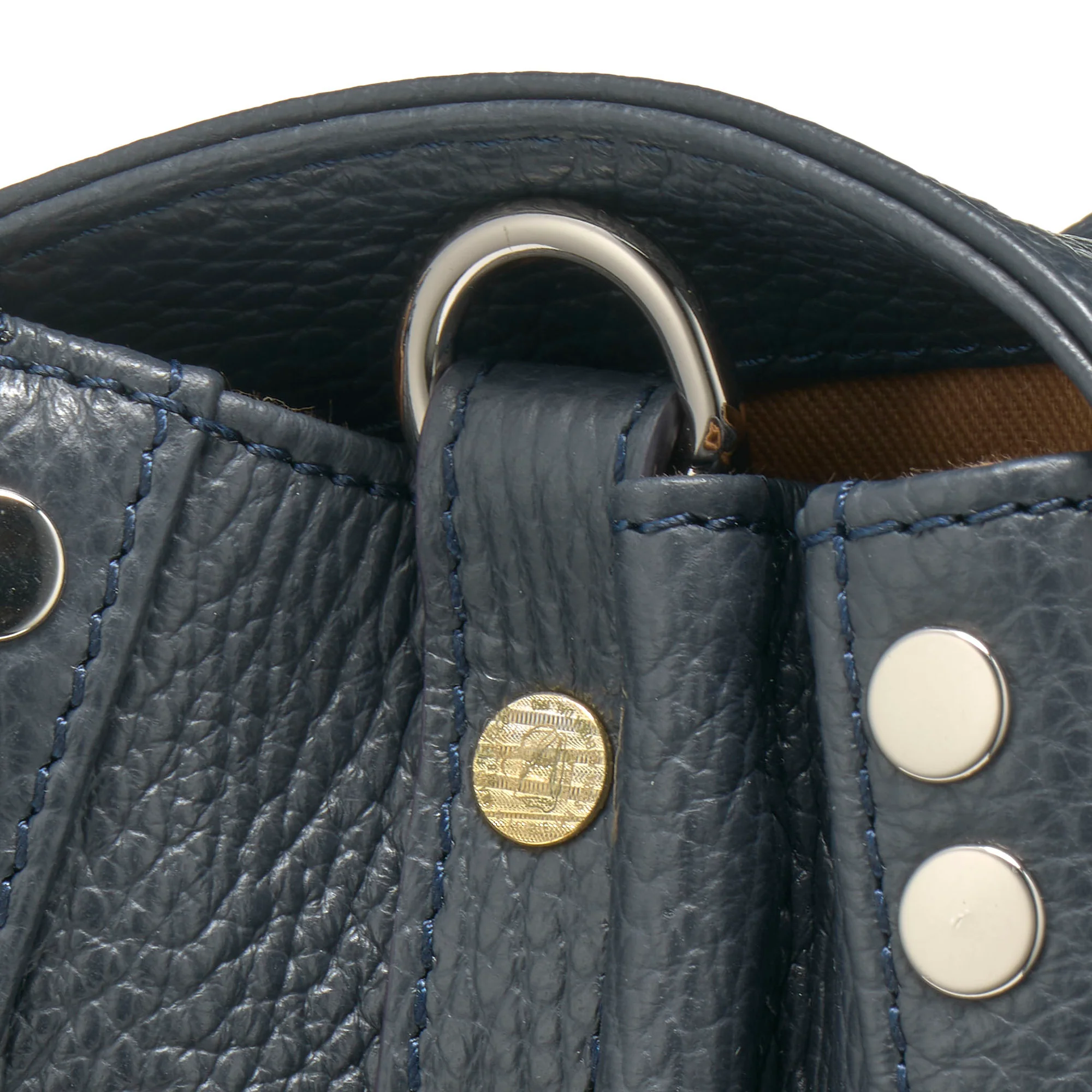 BORSA POSTINA® SMALL IN PELLE MARTELLATA DARK NAVY - Image 4