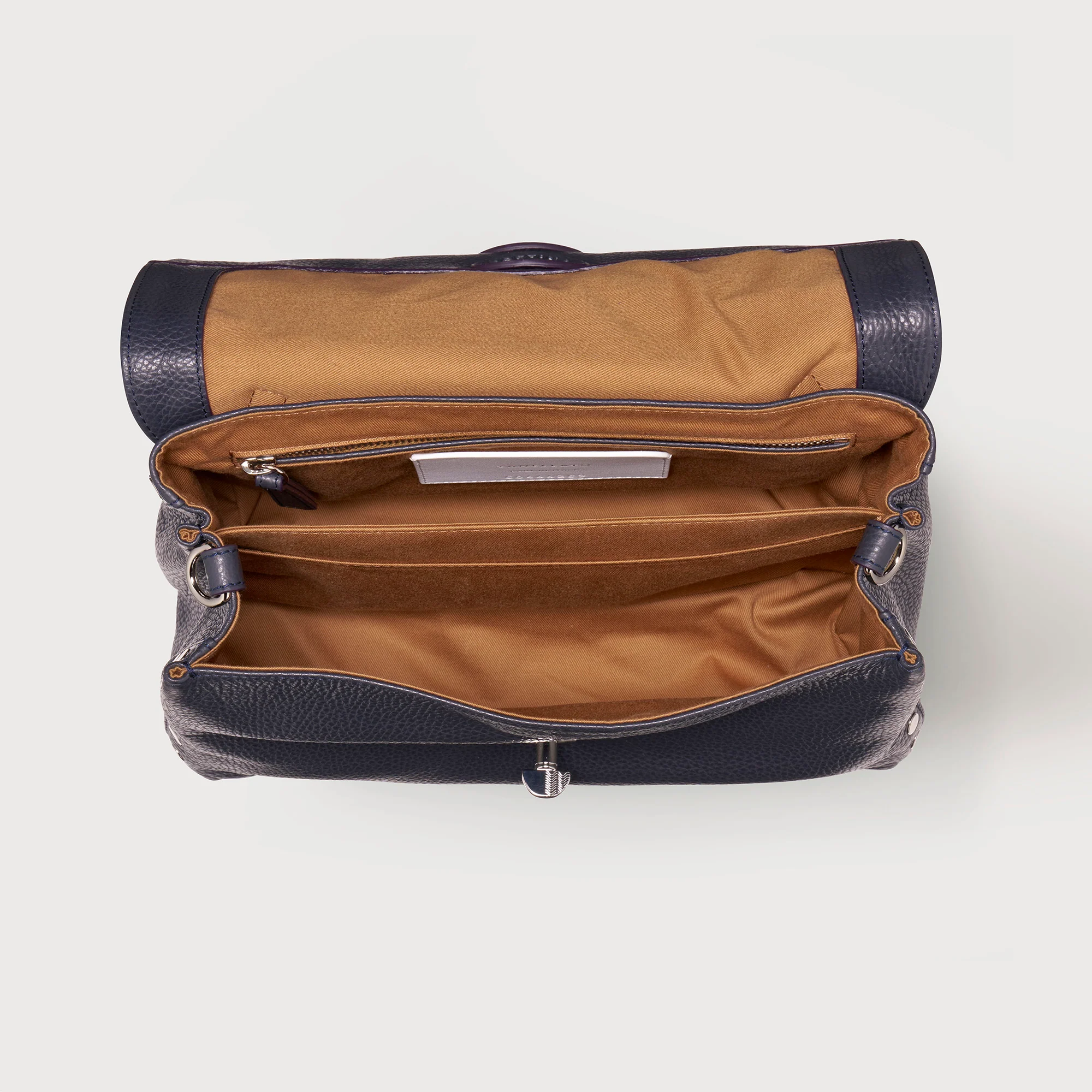 BORSA POSTINA® SMALL IN PELLE MARTELLATA DARK NAVY - Image 7