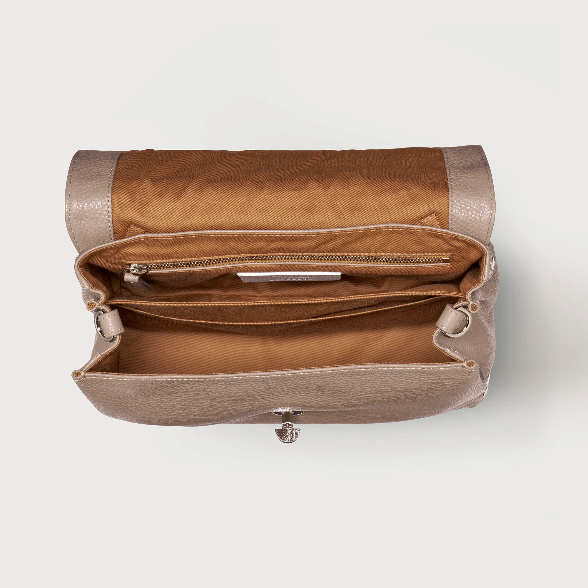 BORSA POSTINA® SMALL IN PELLE MARTELLATA CRETA - Image 6