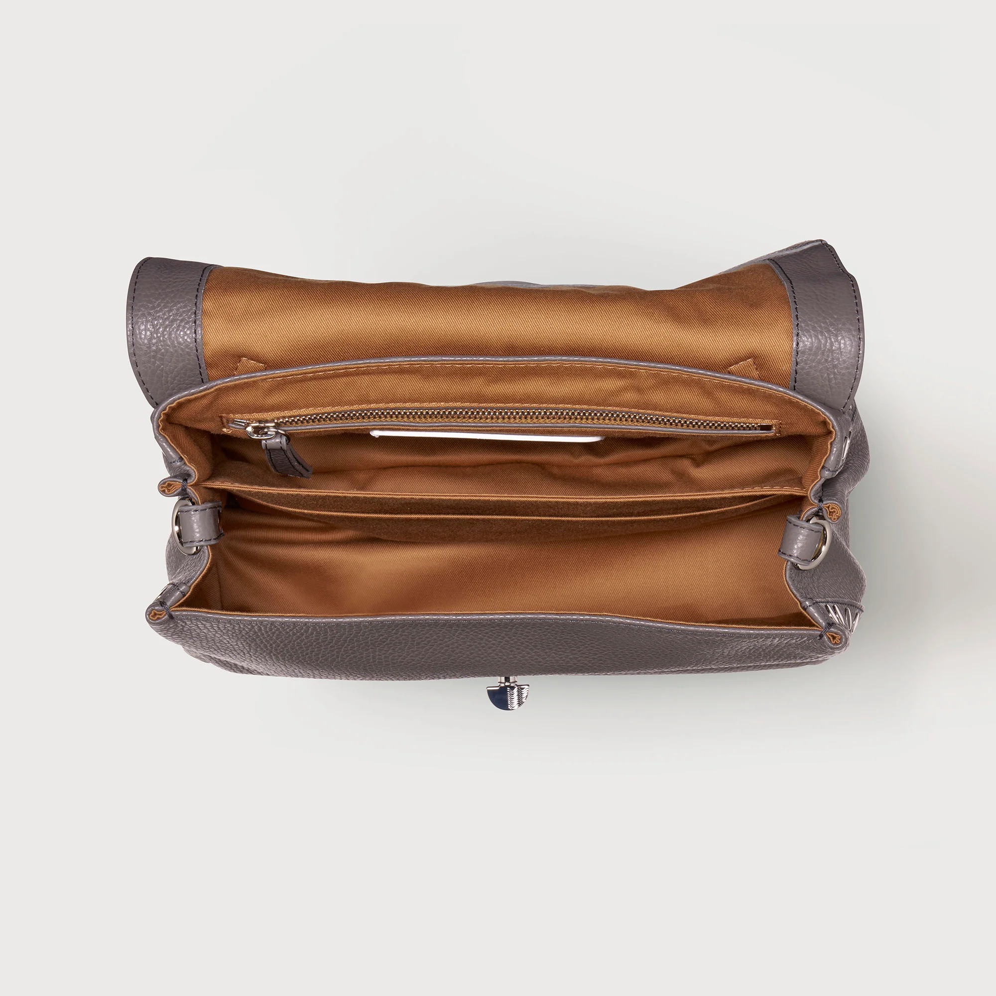 BORSA POSTINA® SMALL IN PELLE MARTELLATA GREY MONTEBIANCO - Image 4